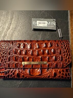 NWT - Brahmin Croc-Embossed Pecan Leather Wallet